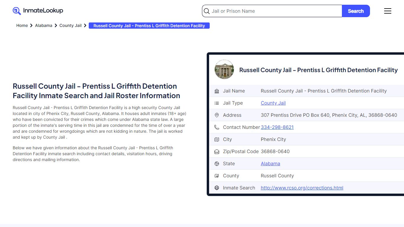 Russell County Jail - Prentiss L Griffith Detention Facility Inmate ...