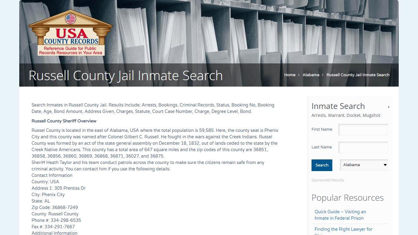 Russell County Jail Inmate Search | Name Search