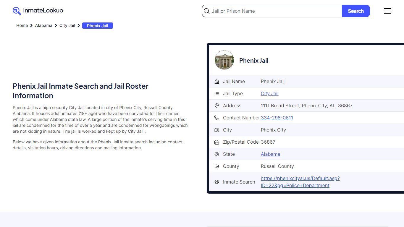 Phenix Jail (AL) Inmate Search Alabama - Inmate Lookup